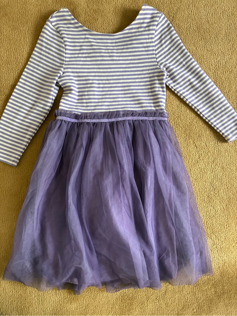 Mini Bode  Striped Long-Sleeve Dress with Purple Tulle Skirt size 10-11